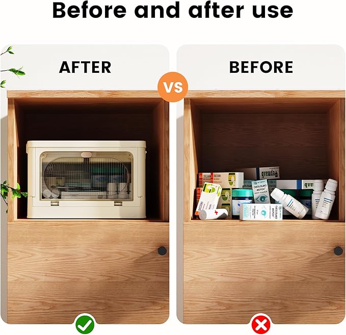 Medicine Box Cabinet Organizer - Empty First Aid Kit Storage, Clear Plastic Portable Container, 3 Tier Pill Bottle Medical Supply Case with Handle, Medication Caddy Chest