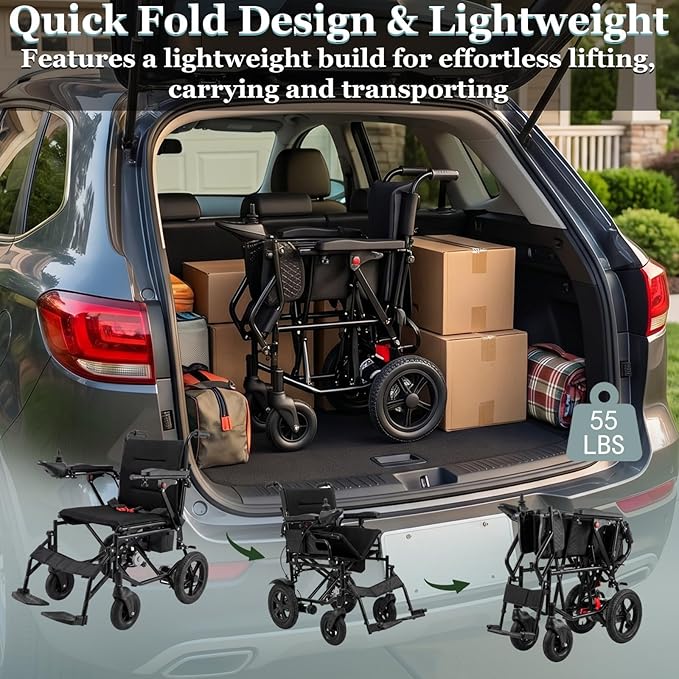 15 Miles Foldable Electric Wheelchair with 500W Brushless Motors, Motorized Wheelchair with 12AH Lithium Battery, 12" Rear Solid Tires, for Adults Seniors