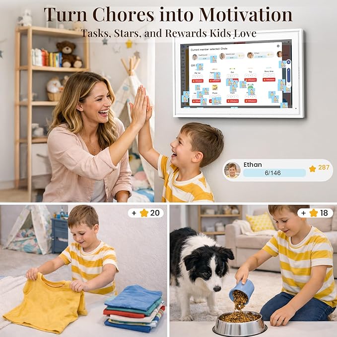 15.6" Electronic Wall Calendar & Digital Family Planner, 2K Smart Touchscreen Display with Video Call, Chore Chart & Shared Family Schedule, 4+64GB, Wall or Desk Mount, Interactive Calendar Organizer