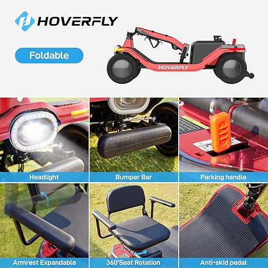 Hoverfly T5 Mobility Scooter for Seniors, Max 16.8-Mile Range & 5 mph, 3-Position Seat & Anti-Slip Rear Wheel, Removed Battery & Quick Fold Design, Solid 9" Tire&330 lb Capacity, Ease of Assembly Red
