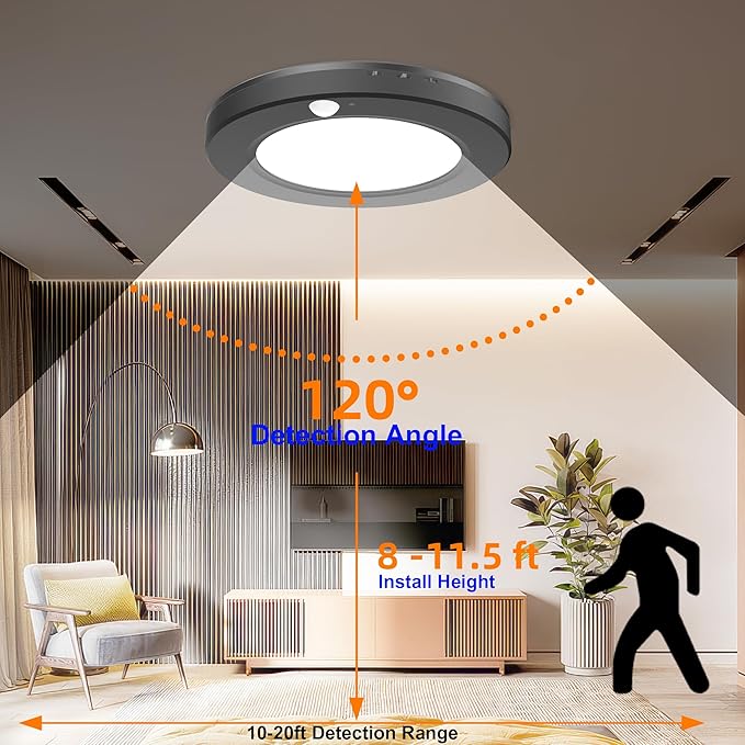 2 Pack 7.5 inch Motion Sensor Ceiling Lights Wired, 15W 1500lm 3CCT/3 Mode/30-120s Timer, Black Small LED Flush Mount Light Fixture Motion Activated for Closet, Pantry, Hallways, Stairwells, Garage