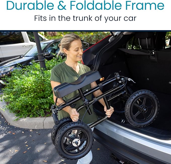Vive Mobility All Terrain Knee Scooter Walker for Foot Injuries - Adult Broken Leg Crutch Cart Roller for Surgery, Broken Foot, Ankle Injury - Kneeling Rolling Steerable Seated Wheel Scooter Aid