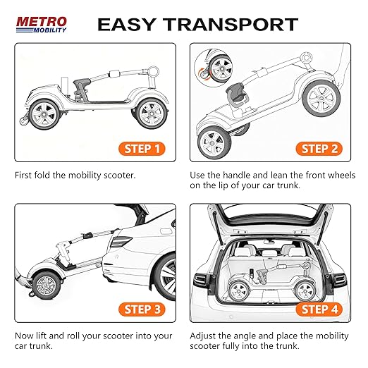 Metro Mobility 4 Wheel Powered Mobility Scooters, 300 lbs Capacity Mobility Scooters for Adults, Folding Mobility Scooter Lightweight, Electric Scooters for Seniors 10 Miles Range LED Light Yellow