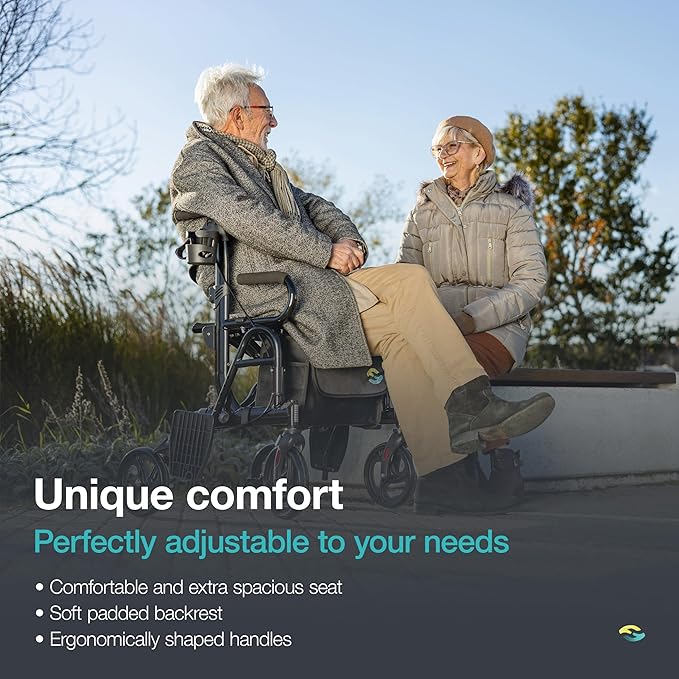Helavo 2 in 1 Walker Wheelchair Combo - Foldable Aluminum Rollator with Footrests - Convertible to a Transport Chair, 300 lbs Load Capacity - Maximum Mobility in All Situations