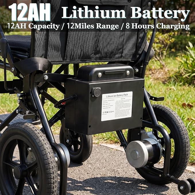 15 Miles Foldable Electric Wheelchair with 500W Brushless Motors, Motorized Wheelchair with 12AH Lithium Battery, 12" Rear Solid Tires, for Adults Seniors