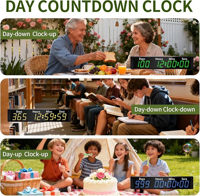 LUCKY TIME Christmas Countdown Clock with RGB Color | 999 Days LED Countdown Clock with Auto Date Calculator & Direct Days Input, Large Display for Christmas Holiday Retirement Wedding Event