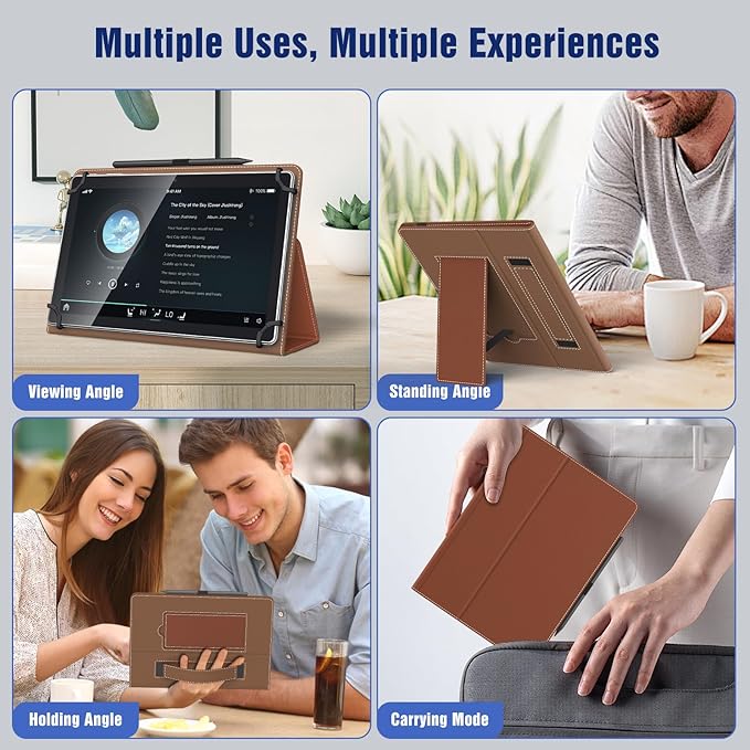 TiMOVO Universal Case for 10.1 Inch Android Tablet with Pen Loop, Lightweight Folding Stand Cover with Hand Strap for All 9.6"-11" Touchscreen Tablet, Chestnut