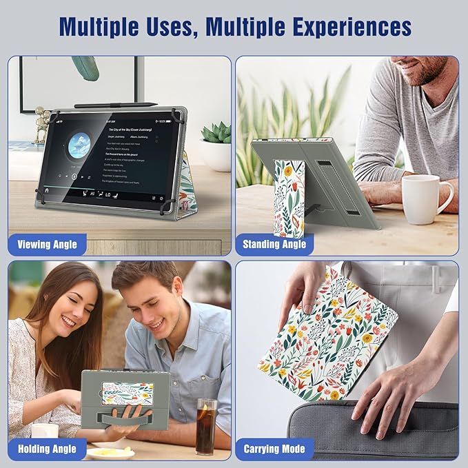 TiMOVO Universal Case for 10.1 Inch Android Tablet with Pen Loop, Lightweight Folding Stand Cover with Hand Strap for All 9.6"-11" Touchscreen Tablet, Flowers