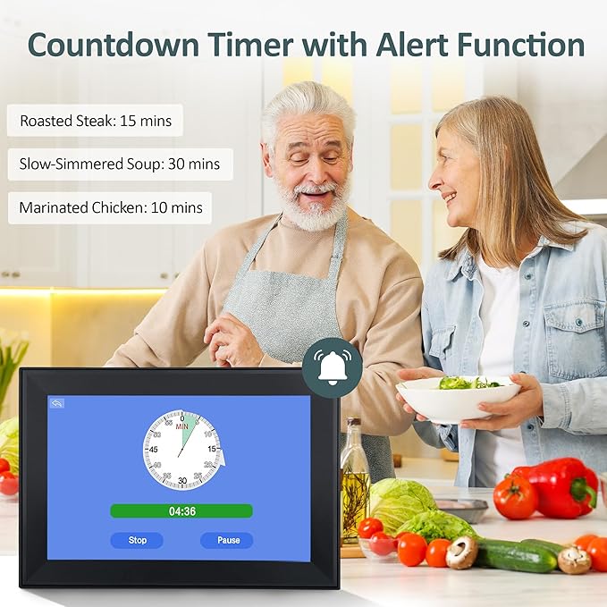 10.1" Touchscreen Digital Clock Large Display, Dementia Clocks for Seniors Custom 64 Alarms and Reminders, Auto DST, Auto-Dimming, Digital Alarm Clock with Day and Date for Elderly(Black)