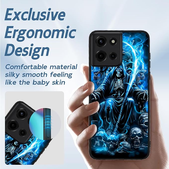 for Moto G 5G 2025 Phone Case, Soft TPU Shockproof Full Body Protection Cover 6.7" for Moto G 5G 2025, Lightweight Compatible Wireless Charging, Blue Fire Skull Spirit Rider