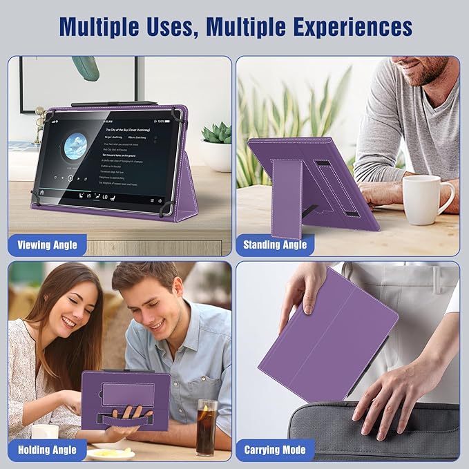 TiMOVO Universal Case for 10.1 Inch Android Tablet with Pen Loop, Lightweight Folding Stand Cover with Hand Strap for All 9.6"-11" Touchscreen Tablet, Orchid Purple