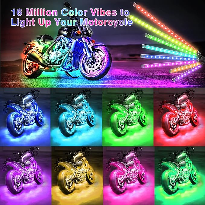 20PCS Motorcycle RGB LED Light Kit with Brake Turn Signal Dual Zone, Underglow Lights with APP/RF Remote, Neon Accent Waterproof 12V for Touring, Large Cruiser & Custom Show Motorcycle