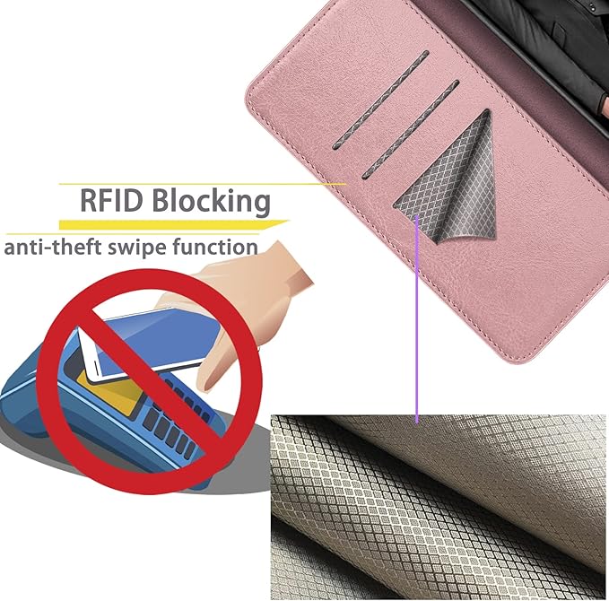SUANPOT 【RFID Blocking for Motorola Moto G Stylus 5G (Non 2022) with Wallet case Credit Card Holder,PU Leather Flip Folio Book Phone case Cover Women Men for MotoG Stylus 5G case(Rose Gold)