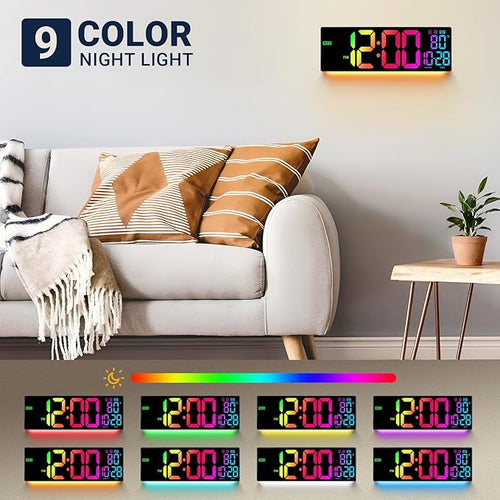 16.5" Large Digital Wall Clock with Remote Control, Auto-Dimming LED Display with Date Temp, Big Number Wall Mount Decor Clock for Seniors, Classroom, Dorm, Home, Office, Gym Colorful