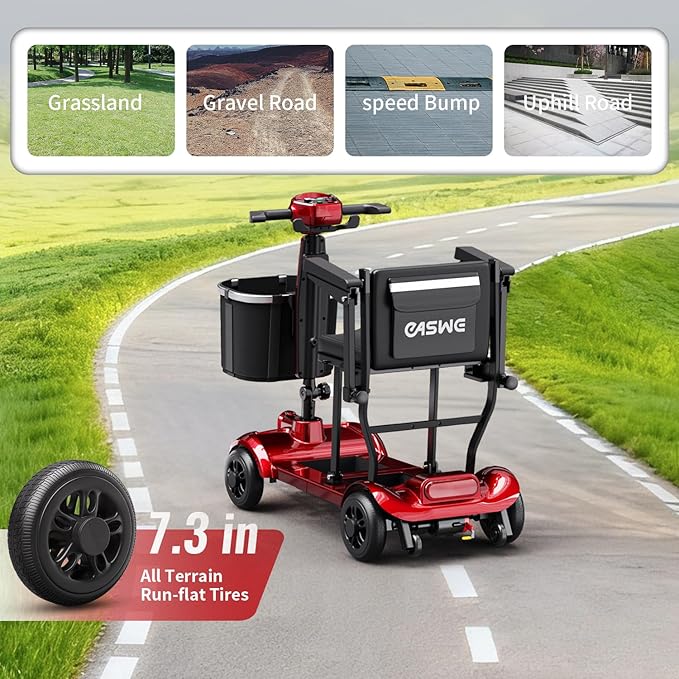 Easwe-Mobility Scooter for Adults & Seniors, Folding Portable Travel 4 Wheel Electric Scooter, All Terrain Power, Airline Approved (Dual Battery)