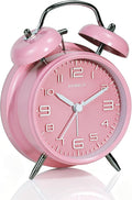 AYRELY® Super Loud Twin Bell Alarm Clock for Heavy Sleepers Adults, 4-Inch Retro Silent Non-Ticking with Night-Light, 3D Raised Number Dial, Battery Operated for Bedroom Bedside (3D Dial – Pink)