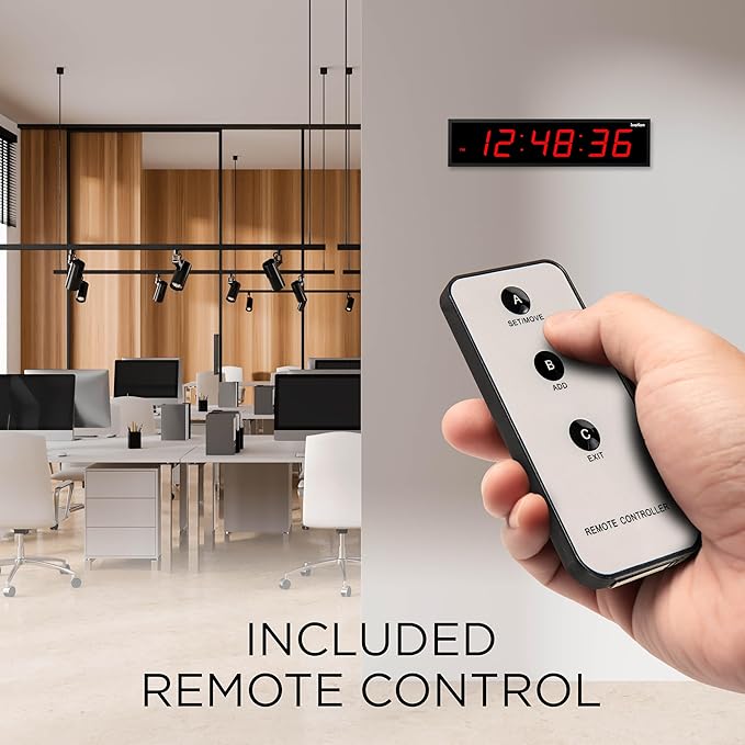 Ivation Oversized Large Digital Wall Clock - Big LED Digital Clock w/Large Display & Durable Aluminum Frame, Shelf or Wall Mount (24 Inch - RED) 6 Brightness Levels | Time Memory | Remote
