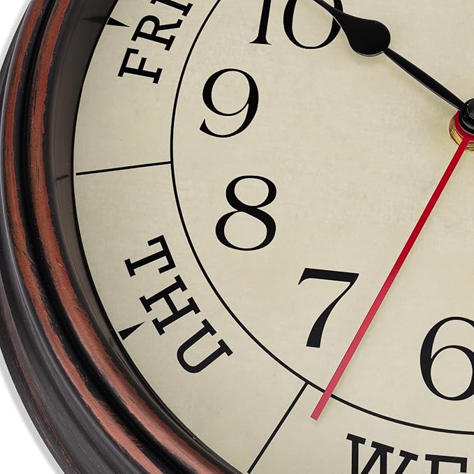 Foxtop Day of The Week Wall Clock for Seniors, 14 Inch Classic Silent Day Wall Clock for Office Home, Ideal Retirement Gift for Men & Women (Bronze)
