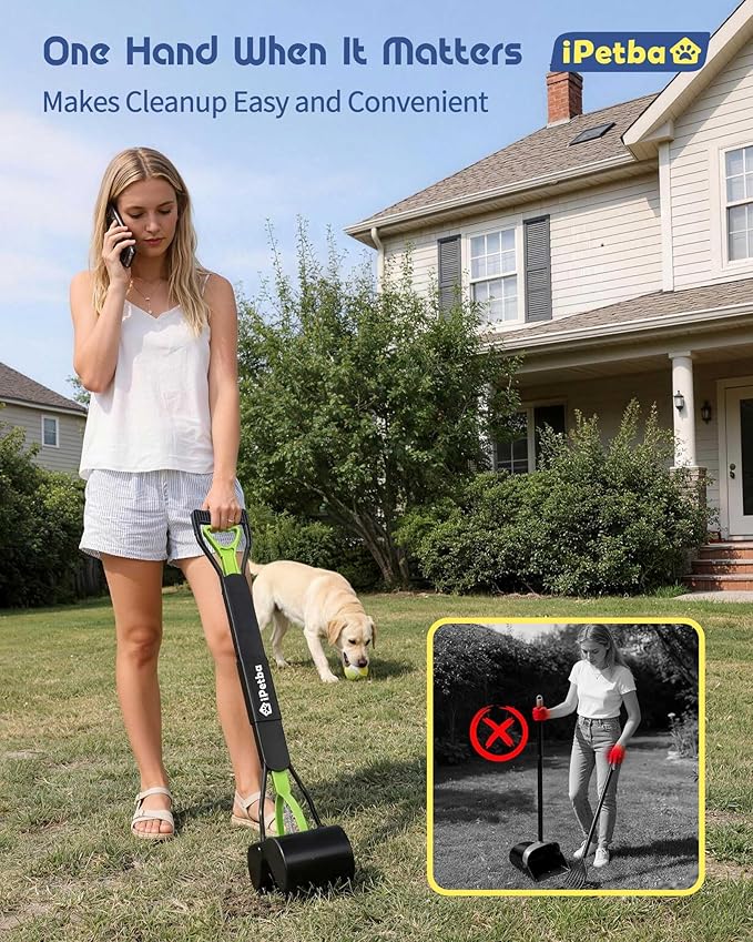 32 inch Pooper Scooper for Large Dogs – Heavy Duty Long Handle Dog Poop Scooper for Yard, No Bending Save Back, Ease of Pickup for Grass Gravel Concrete