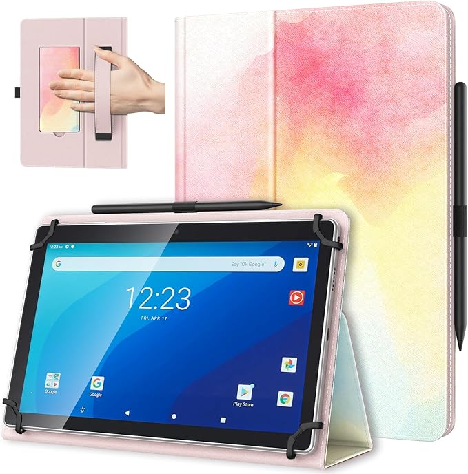 TiMOVO Universal Case for 10.1 Inch Android Tablet with Pen Loop, Lightweight Folding Stand Cover with Hand Strap for All 9.6"-11" Touchscreen Tablet, Rainbow