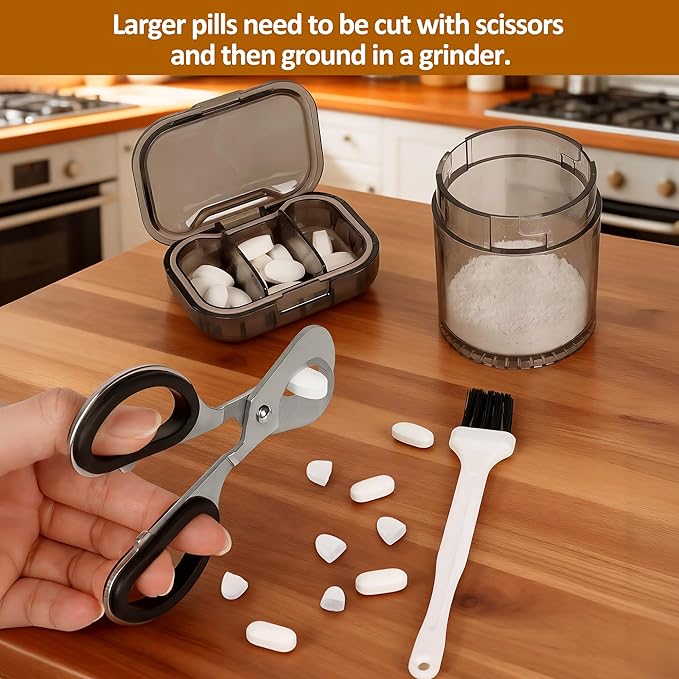 Portable Pill Crusher Grinder with Dual Electric/Manual Modes - Crushes Multiple Small & Large Pills to Fine Powder, Detachable Chamber, Easy Clean Design Ideal for Elderly for Medication,Vitamins