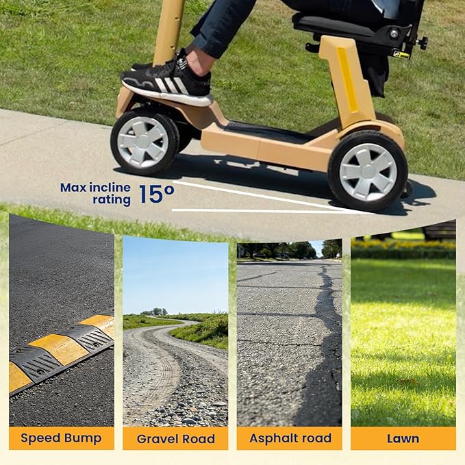 4 Wheels Foldable Mobility Scooter for Adults & Senior,15Miles Compact Heavy Duty Mobility Scooter, 300W Brushed Motor All Terrain, 265 lb Capacity Mobility Scooter, Adjustable Speed (Yellow)