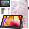 Case for Amazon Fire HD 10 Tablet 10.1" Inch Display (13th Generation, 2023 Released) - Slim Lightweight Folio Stand Cover PU Leather Case + 1 Screen Protector and 1 Stylus (Marble Pink)