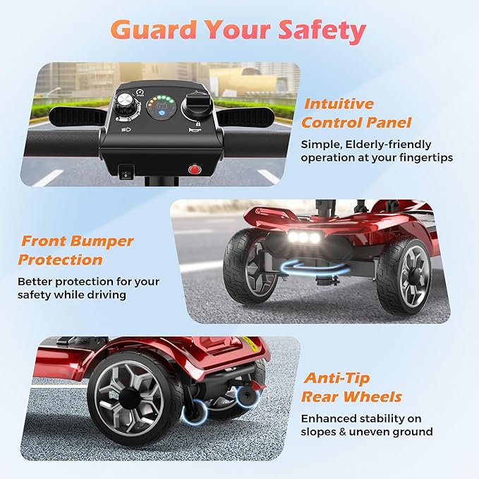Lightweight Mobility Scooter for Adults & Seniors - Cruise & Airport Approved, 43lb Foldable Portable Motorized Scooters with Dual Lithium Batteries for 30.4 Miles Travel, 300lb Capacity, Red