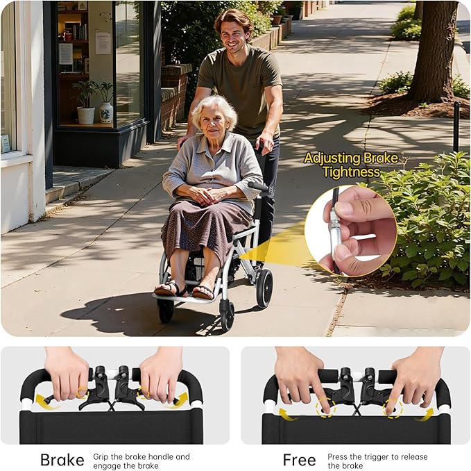 18lbs Ultra-Lightweight Wheelchair, Foldable Transport Wheelchair for Seniors & Adults with Handbrake, Easy Portable Travel Wheel Chair with Padded Seat & Storage Bag, Supports 220lbs No Installation