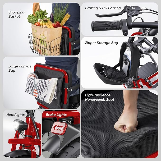 3 Wheel Mobility Scooter for Seniors Adults 300 lbs, 700W, 48V10AH Battery Travel Folding Scooters Lightweight Handicap Scooter Elderly Collapsible Electric Mobility Scooters Foldable