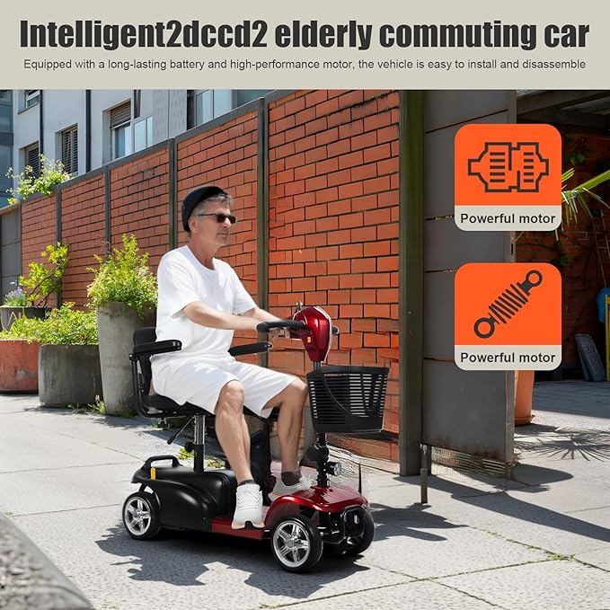 Lightweight Mobility Scooter for Adults & Seniors - with Charger & Basket Travel High-Performance Motor Long Range Power Extended Battery,Portable Motorized Scooters for 16 KM Travel, 300lb Capacity