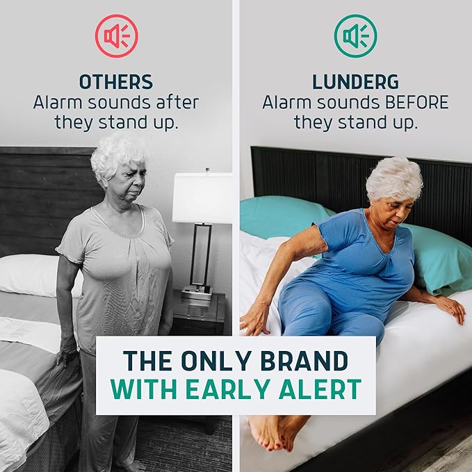 Lunderg Wireless Bed and Chair Alarm Set Early-Alert Pad and Pager for Seniors