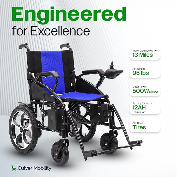 Culver Artemis All Terrain Electric Wheelchair Heavy Duty, Foldable Electric Wheelchairs for Adults, Power Wheelchairs for Seniors, Silla de Ruedas para Adultos Electrica — Blue