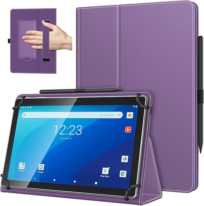 TiMOVO Universal Case for 10.1 Inch Android Tablet with Pen Loop, Lightweight Folding Stand Cover with Hand Strap for All 9.6"-11" Touchscreen Tablet, Orchid Purple