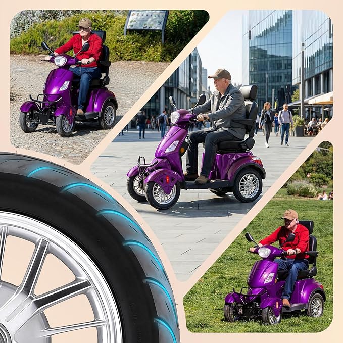 Super Large Electric 4 Wheel Mobility Scooters, Heavy Duty 800W Wheelchair Device, 25 Miles Long Range, All Terrain Mobility Scooter，Speed Adjust, Remote Key,Receive Ready to Ride (Purple)