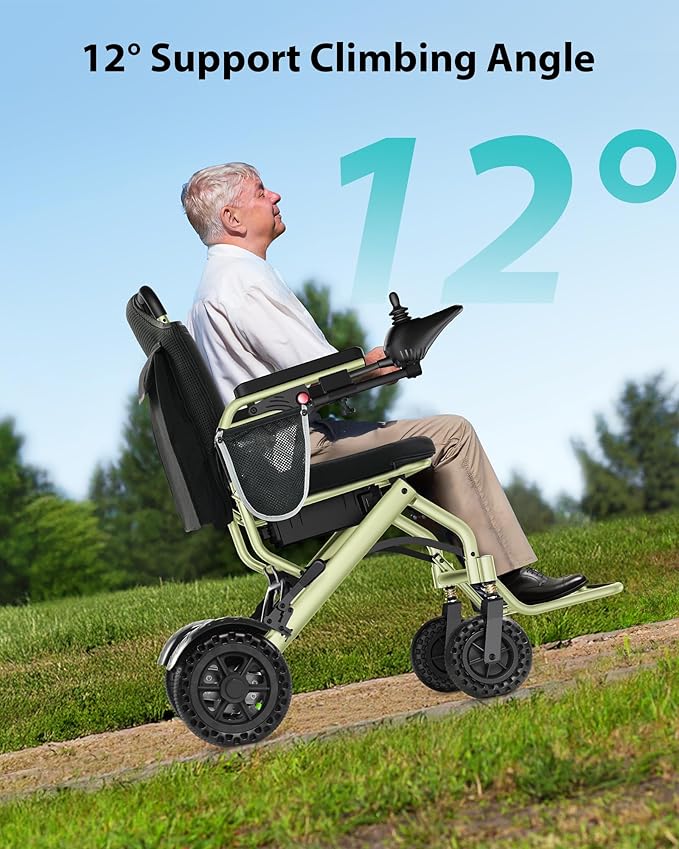33 Lbs Lightweight Electric Wheelchair, Electric Wheelchairs for Adults Foldable, 15 Miles Range Motorized Wheelchair for Seniors, All Terrain Portable Power Wheelchair, 330 Lbs Capacity, Apple Green