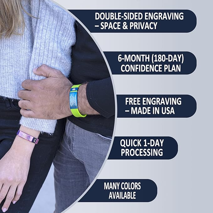 Divoti Custom Engraved Medical Alert ID Band Double-Sided Emergency Contact ICE Info Silicone Wristband