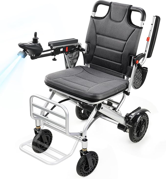 33lb Ultra Lightweight Electric Wheelchairs for Adults - 15 Mile Range & 360W Dual Motor, 330lb Capacity, 2s Instant Foldable Motorized Wheelchair with Removable Battery, Airplane Approved(Grey)