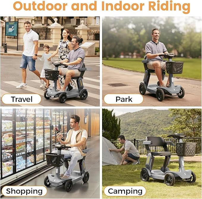 Paiseec S3 Foldable Mobility Scooter for Adults, Seniors - 25 Miles Range, 6 mph, Lightweight Mobility Scooter for Travel, Improved Safety, Large Wheels for Outdoor, LED Headlight, Basket