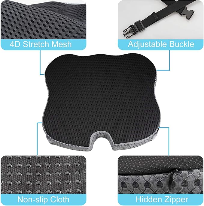 2025 Upgrades Car Coccyx Seat Cushion Pad for Sciatica Tailbone Pain Relief, Heightening Wedge Booster Seat Cushion for Short People Driving, Truck Car Accessories Driver, for Office Chair