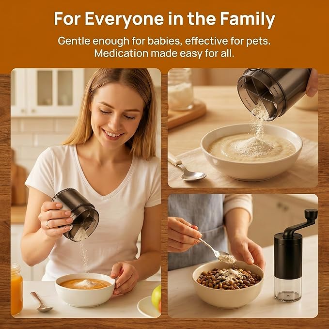 Portable Pill Crusher Grinder with Dual Electric/Manual Modes - Crushes Multiple Small & Large Pills to Fine Powder, Detachable Chamber, Easy Clean Design Ideal for Elderly for Medication,Vitamins