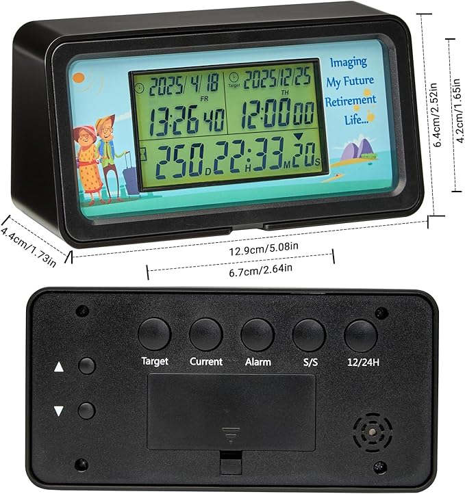AIMILAR 1999 Days Countdown Timer - Digital Countdown Clock for Retirement & Events with Backlight, Alarm Functuon, Dual Time Display, Customizable Cards