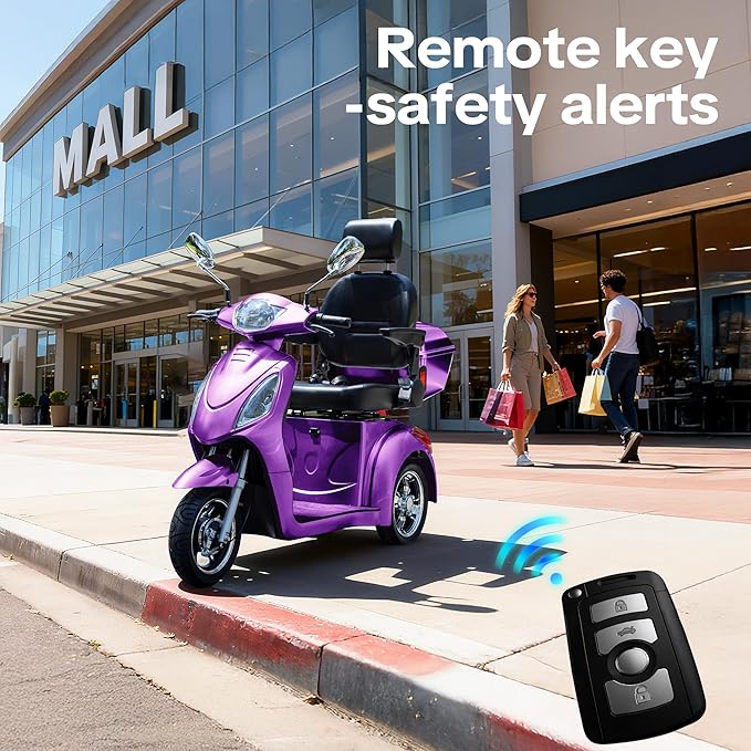 Super Large Electric 4 Wheel Mobility Scooters, Heavy Duty 800W Wheelchair Device, 25 Miles Long Range, All Terrain Mobility Scooter，Speed Adjust, Remote Key,Receive Ready to Ride (3 Wheel -Purple)