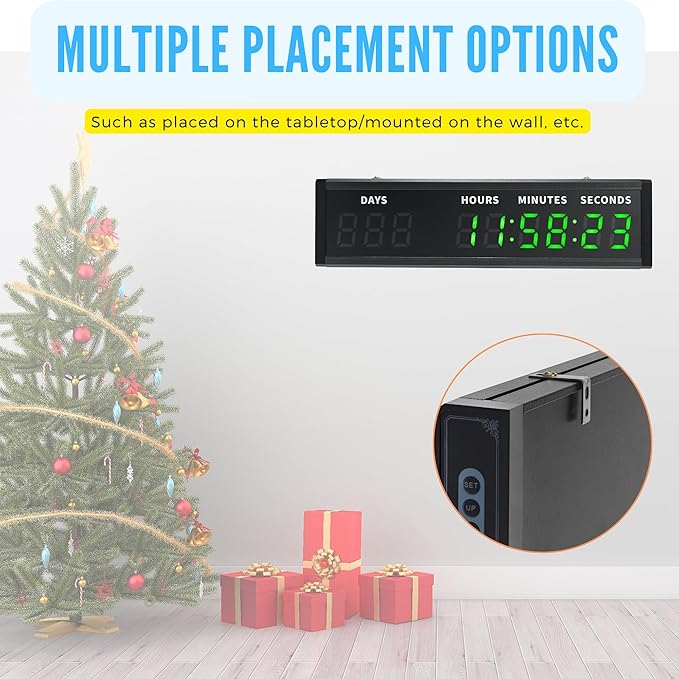 Large Digital Countdown Clock & Calendar, 999 Days LED Retirement Countdown Clock Timer with Remote & Alarm, Wall/Desk Count Down/Up Timer Clock for Gym Christmas Vacation School Days,17.87in*5.04in