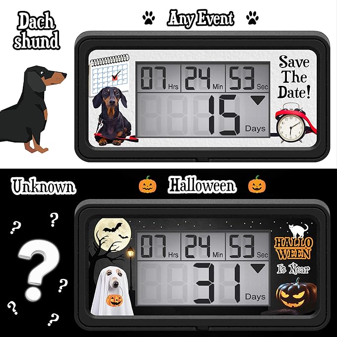 Digital 9999 Days Countdown Clock Timer with Backlight - Count Down Your Retirement, Wedding, Christmas, Vacation and All Calendar Event Dates in Your Life - Dog Collection (Black - 8 Frames)