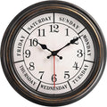zyzamay 12 Inch Retro Wall Clock,Classic Day of The Week Wall Clock,Easy to Read,Non-Ticking Round Classic(Black Gold)