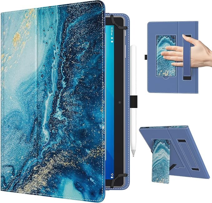 TiMOVO Universal Case for 10.1 Inch Android Tablet with Pen Loop, Lightweight Folding Stand Cover with Hand Strap for All 9.6"-11" Touchscreen Tablet, Gilding Texture