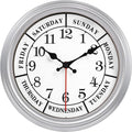 JENLYSTIME 12 Inch Retro Wall Clock,Classic Day of The Week Wall Clock,Silent Non Ticking Battery Operated Movement(Silver)