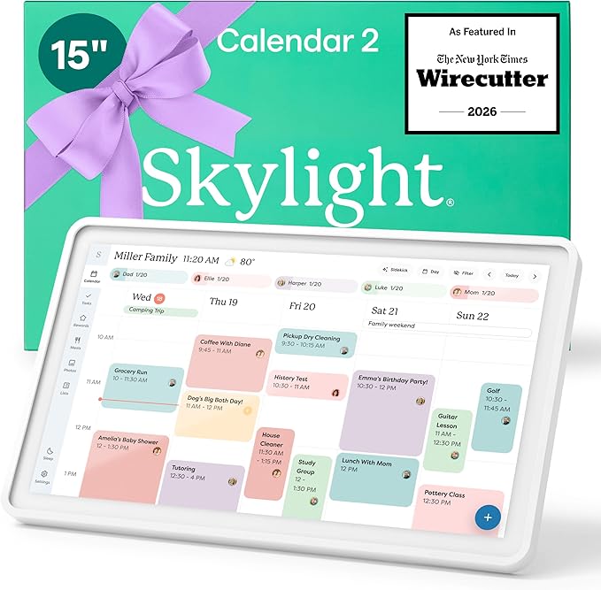 Skylight Calendar 2 - 15-inch Full HD Touchscreen Digital Calendar, Featured on Wirecutter - Wall Planner & Interactive Chore Chart, Smart Family Organizer, 16GB Storage, Wi-Fi, Wall Mount Included - Classic, White