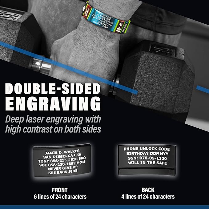 Divoti Custom Engraved Medical Alert ID Band Double-Sided Emergency Contact ICE Info Silicone Wristband